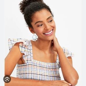 NWOT LOFT Plaid Smocked Peplum Shell Tank